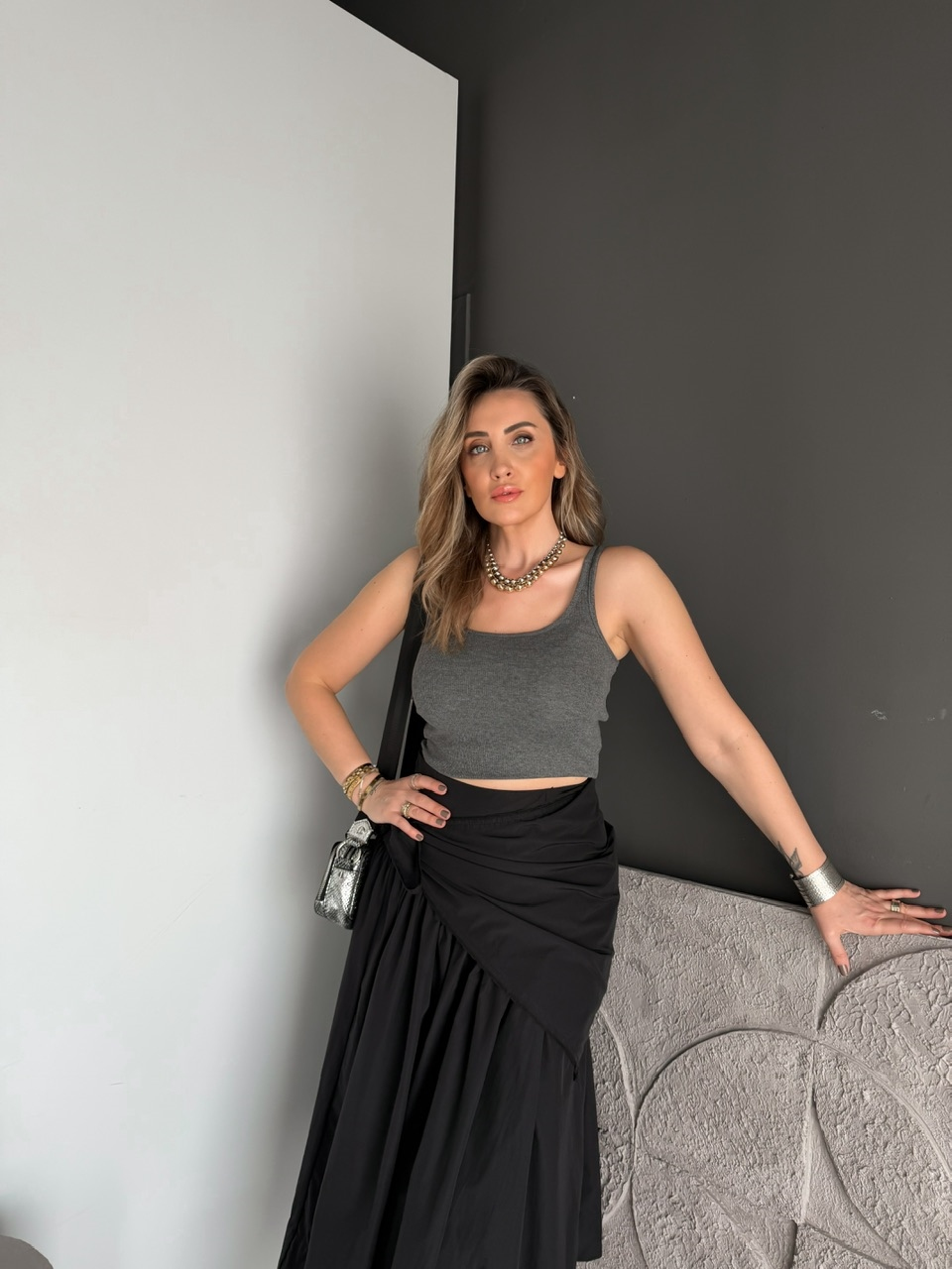 Gri İnce Askılı Biyeli Atlet
