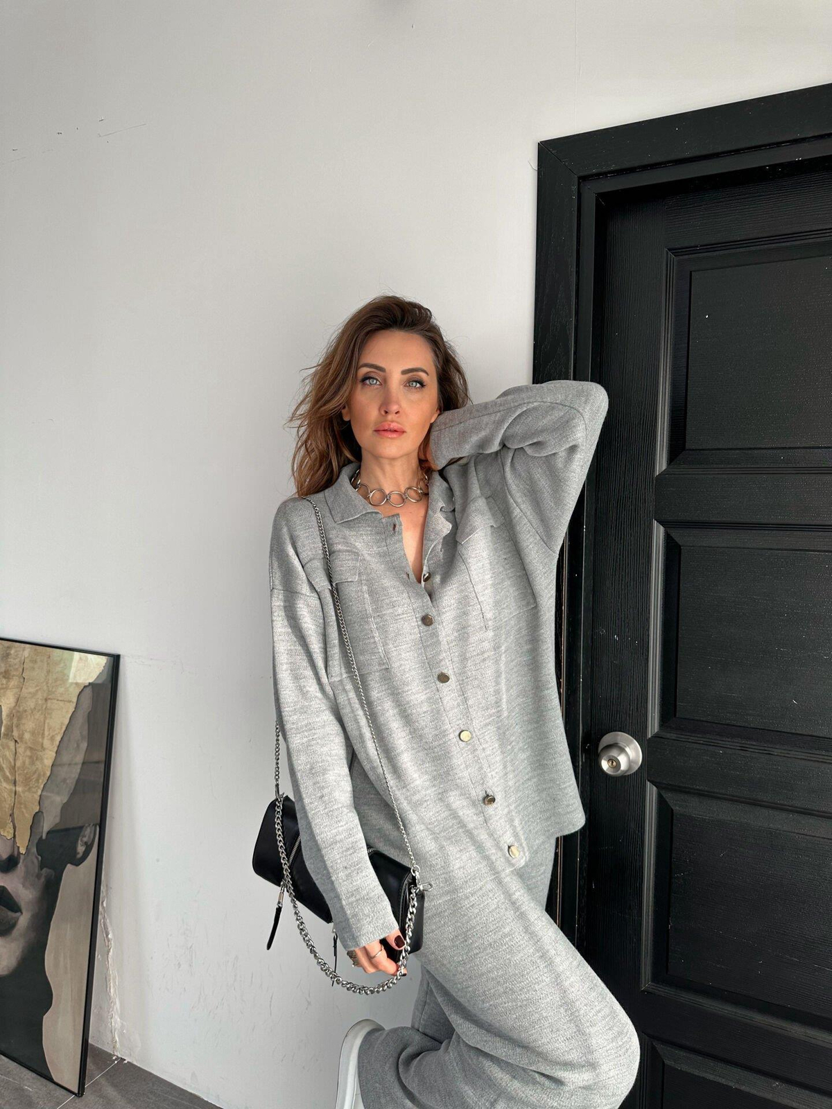 Gri Kapak Cepli çıtçıtlı Triko Takım