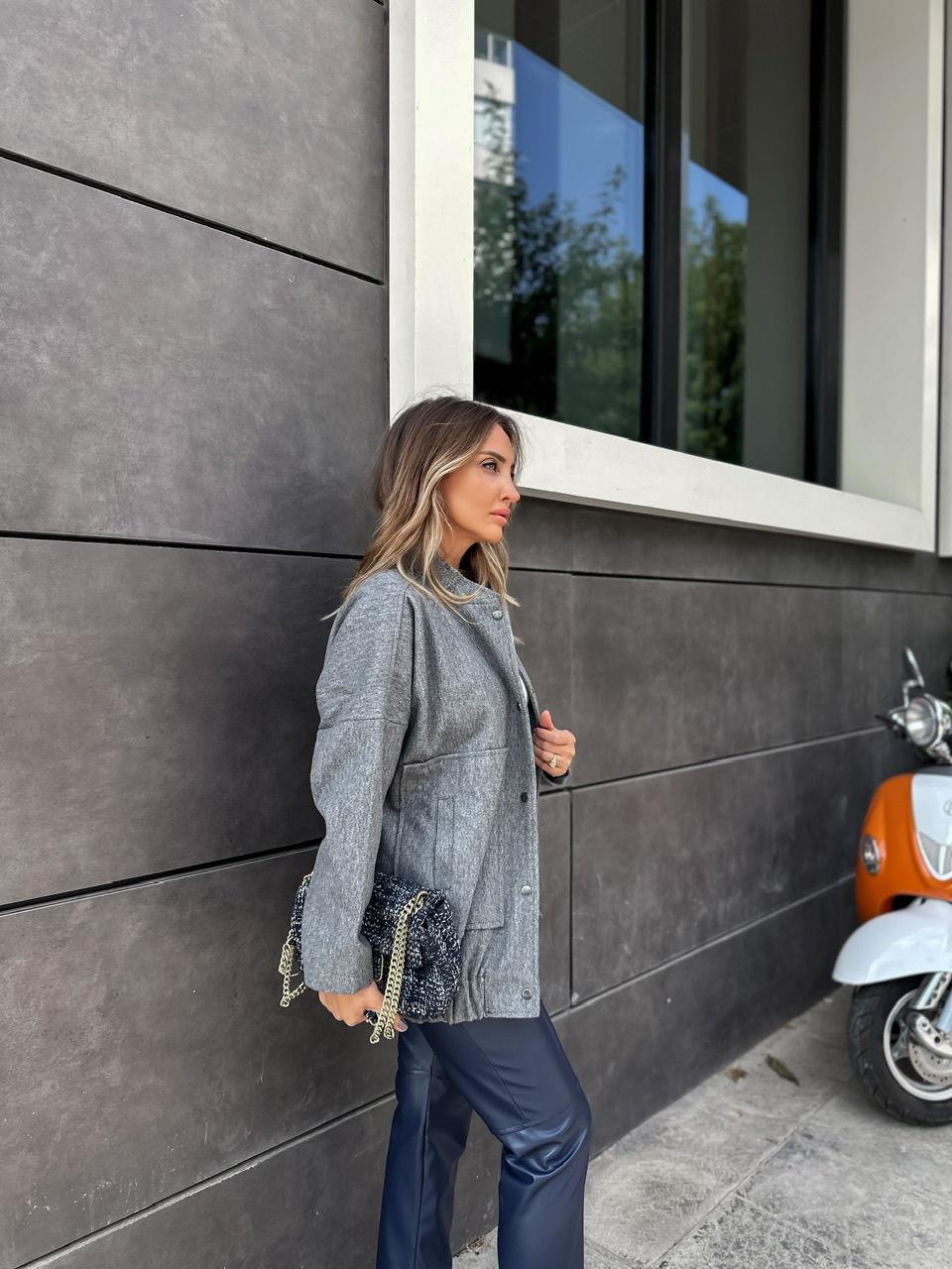 Gri Kaşe Bomber Mont