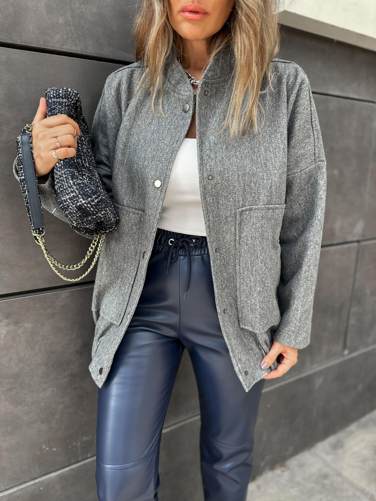 Gri Kaşe Bomber Mont