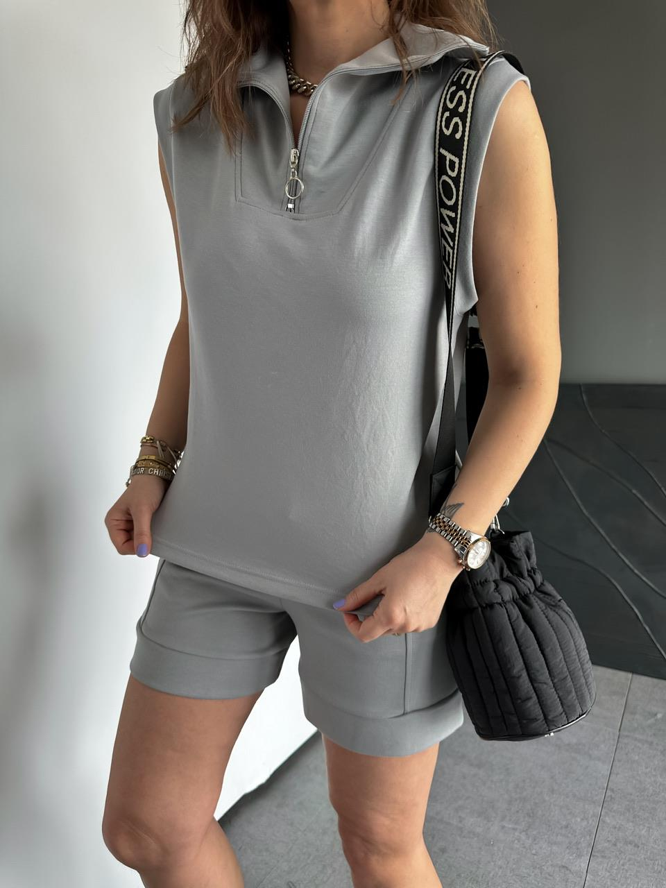 Gri Polo Yaka Şortlu Modal Takım
