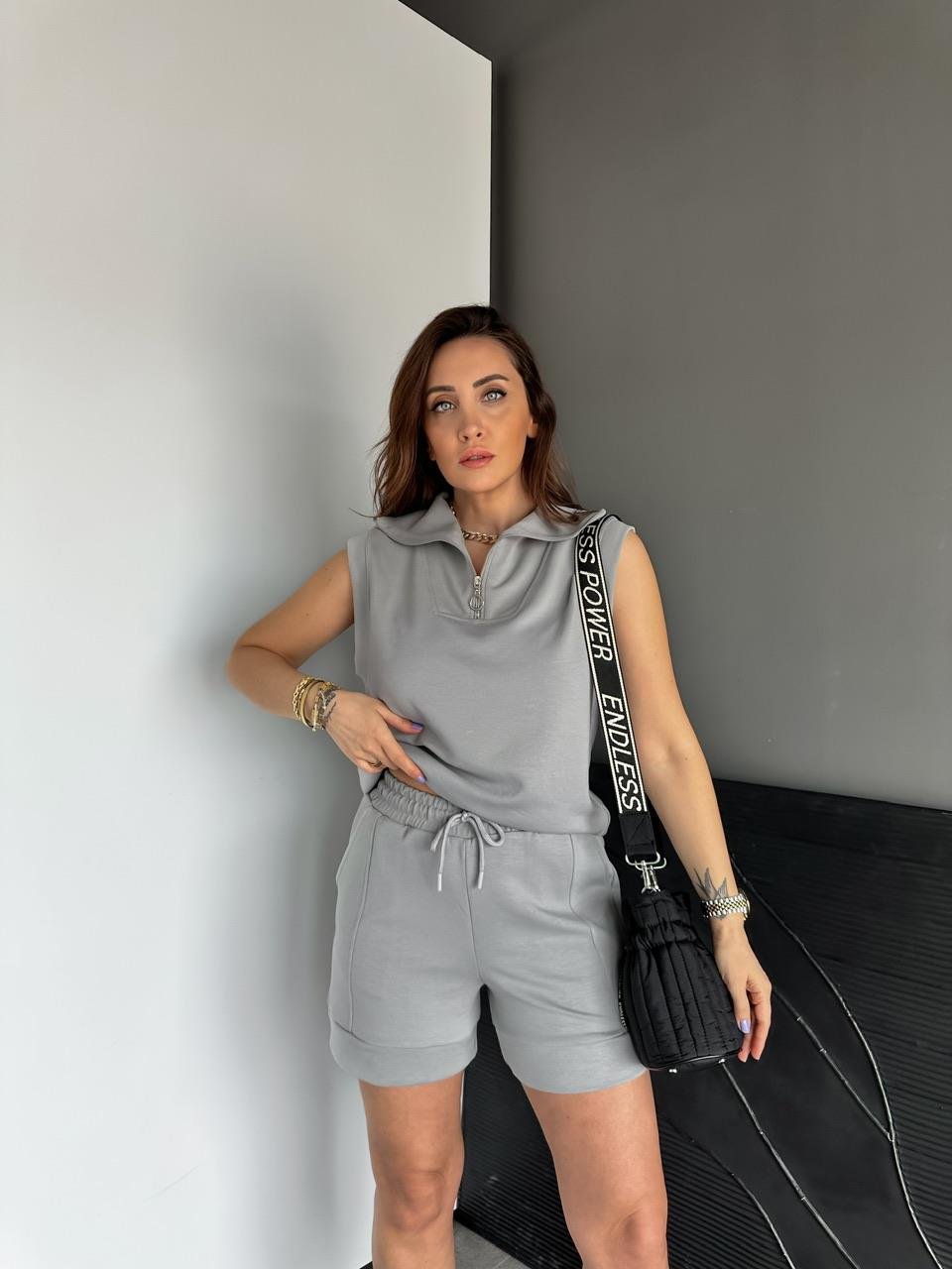 Gri Polo Yaka Şortlu Modal Takım