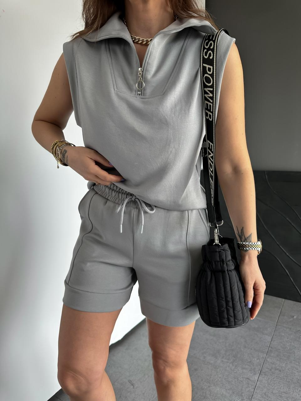Gri Polo Yaka Şortlu Modal Takım