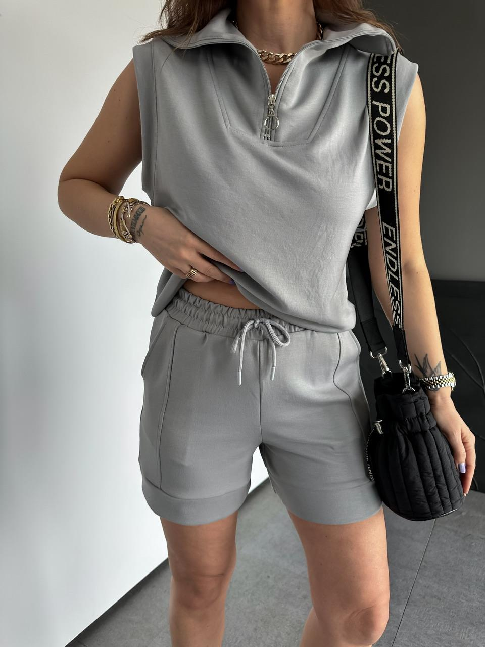 Gri Polo Yaka Şortlu Modal Takım