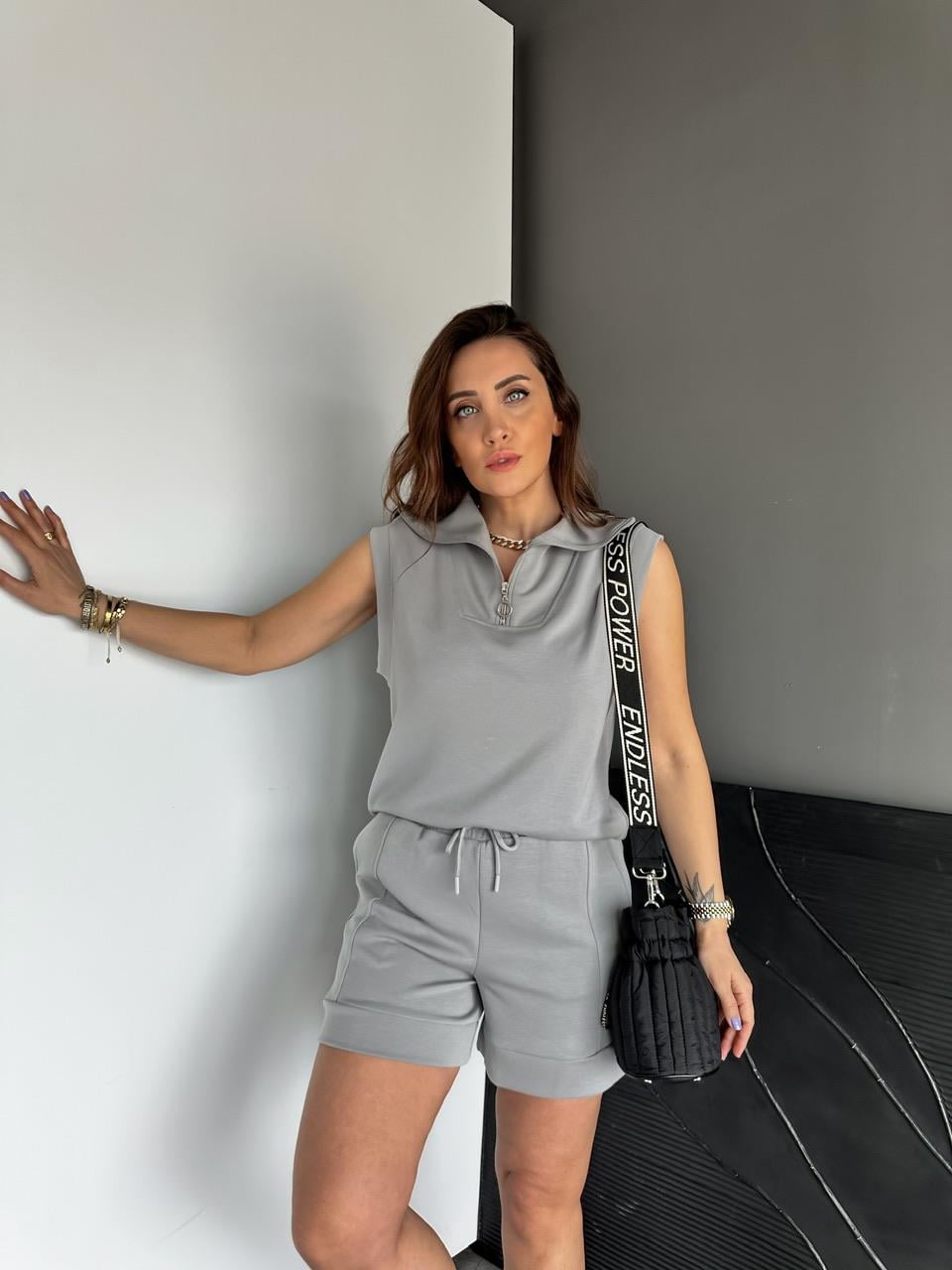 Gri Polo Yaka Şortlu Modal Takım