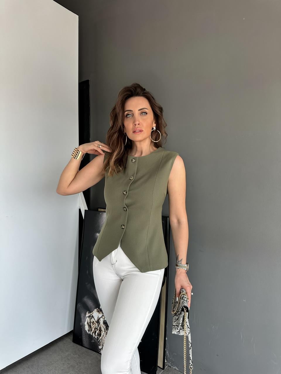 Haki Asimetrik Premium Yelek