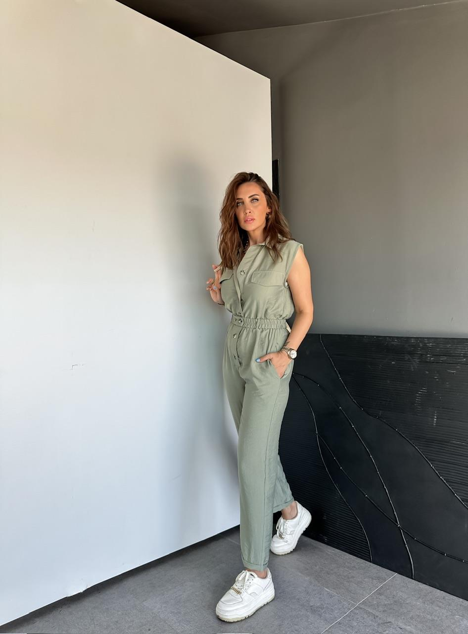 Haki Beli Lastikli Safari Soft Tulum