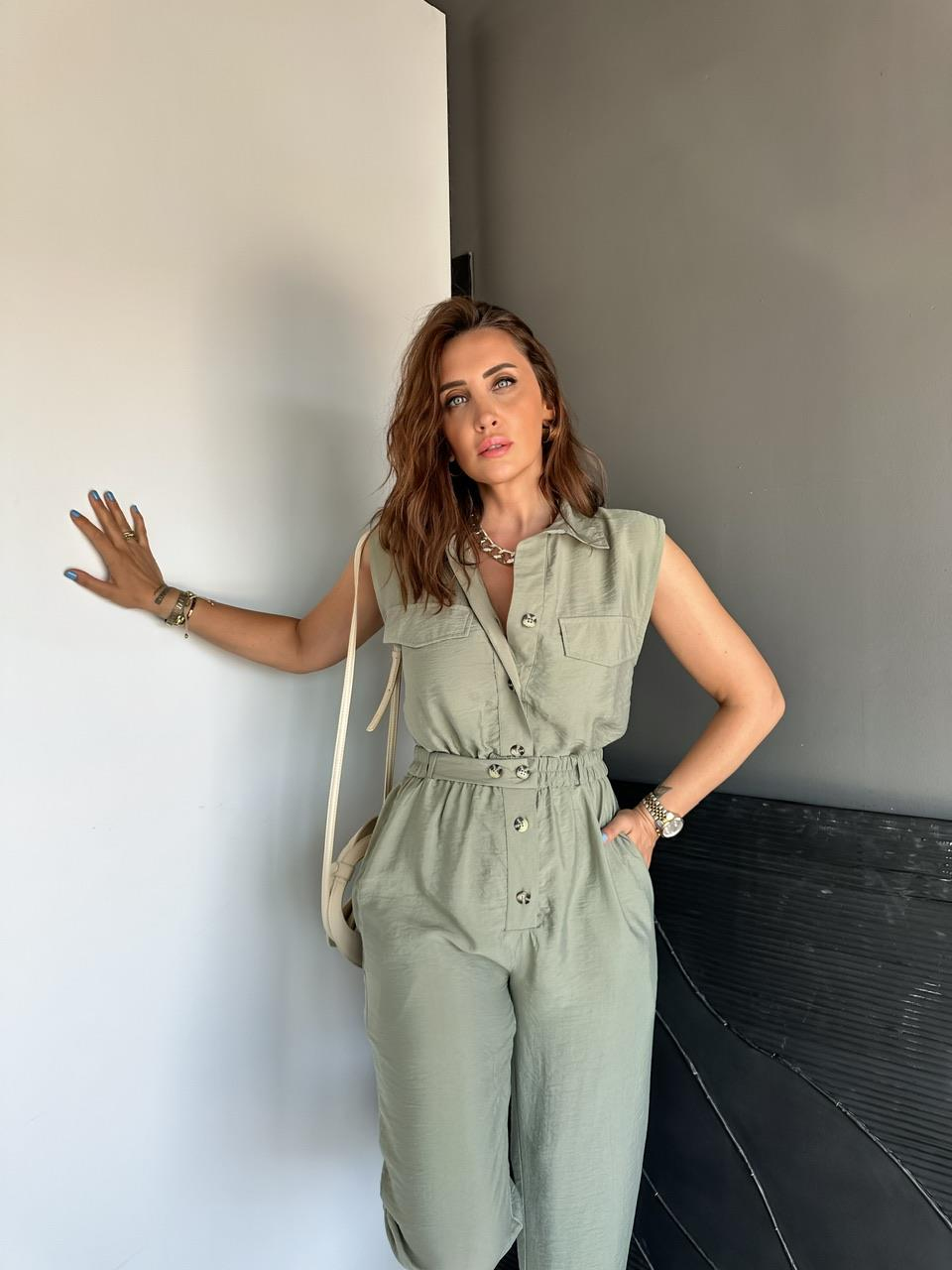 Haki Beli Lastikli Safari Soft Tulum