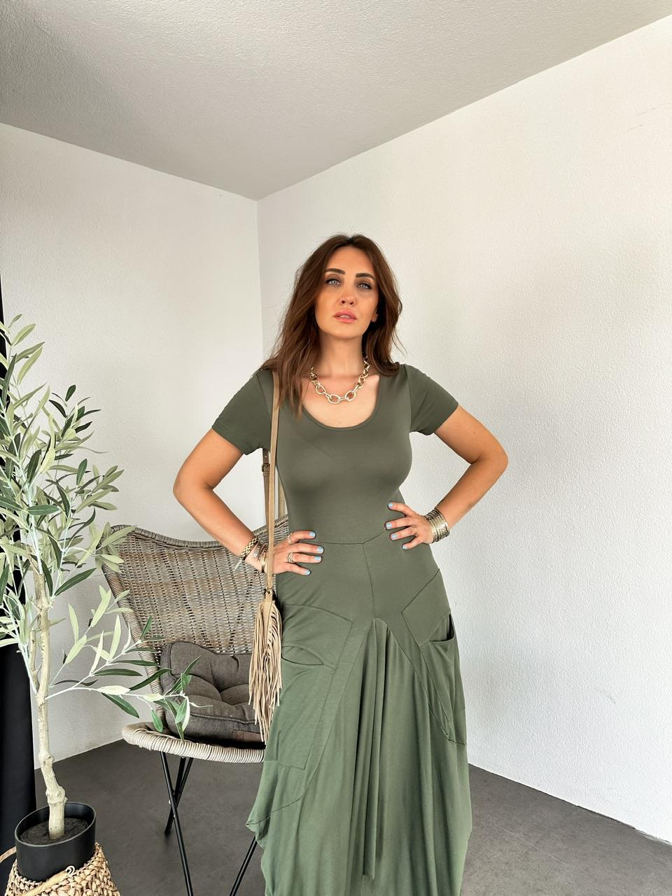 Haki Cepli Bohem Elbise