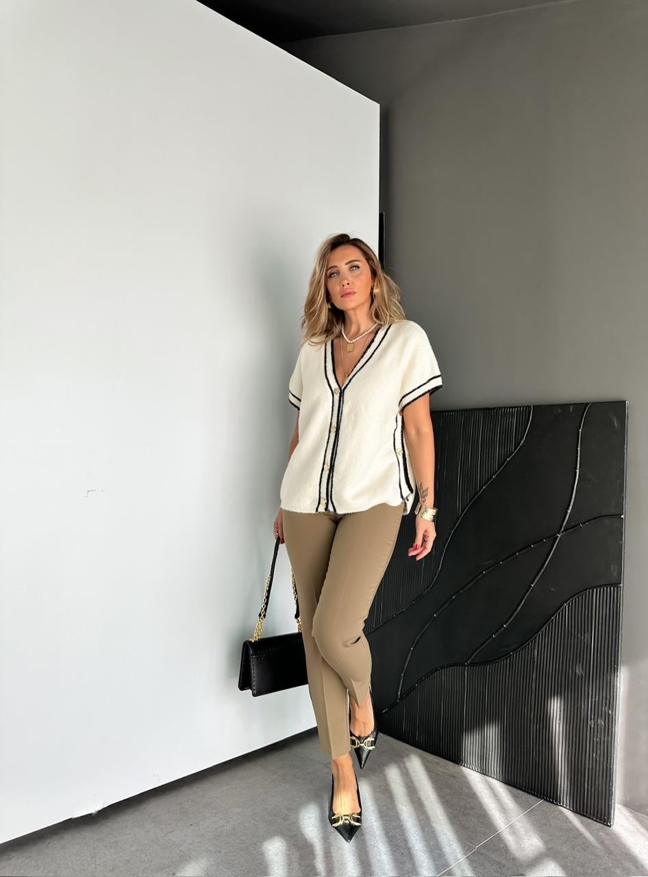 Haki Fileto Detaylı Kumaş Pantolon