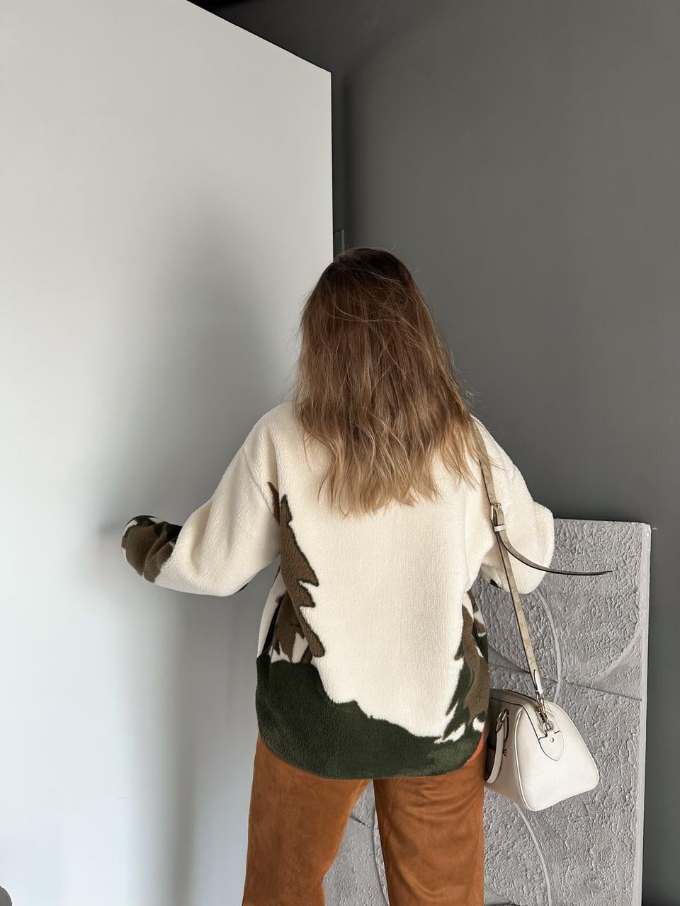Haki Geyikli Polar Sweatshirt