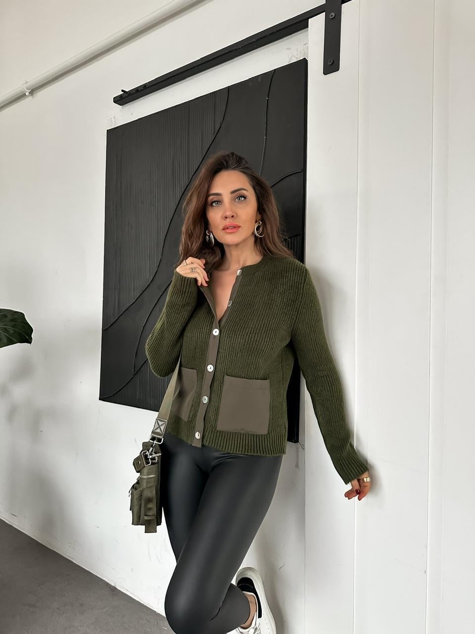 Haki Paraşüt Detaylı Cepli Hırka 