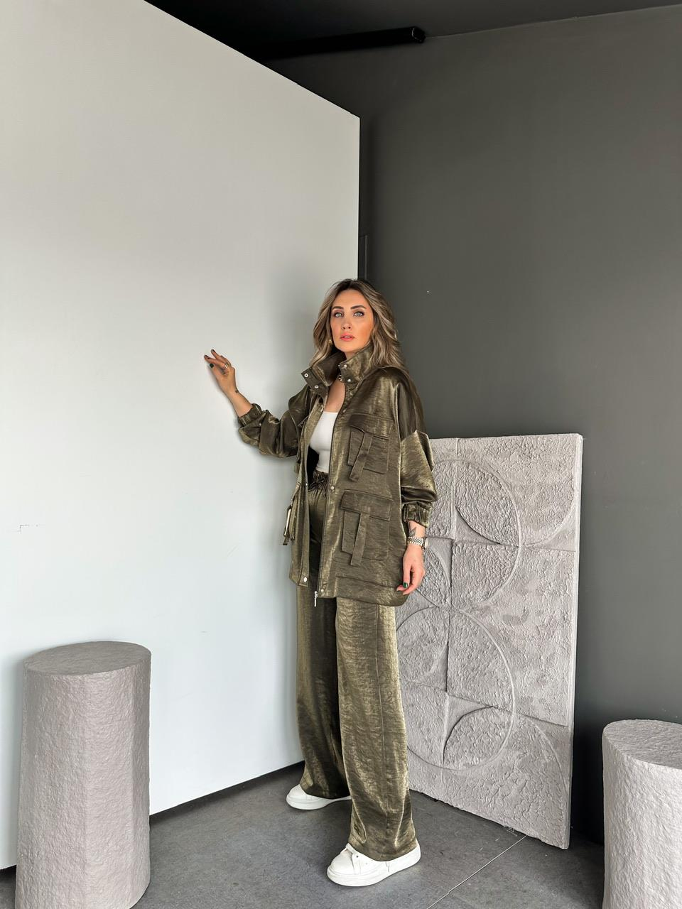 Haki Parlak Dokulu Safari Takım