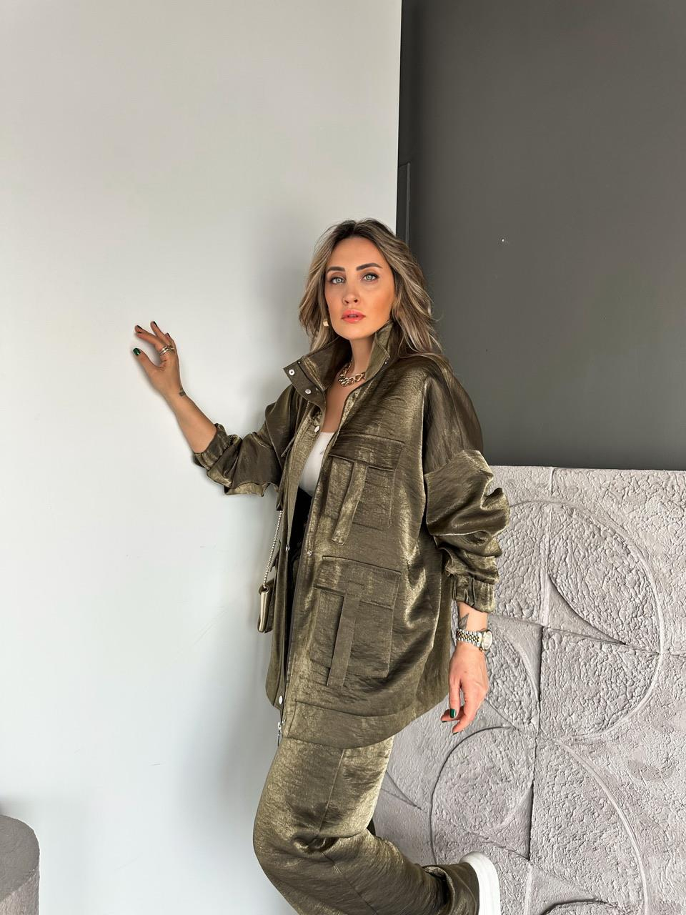 Haki Parlak Dokulu Safari Takım