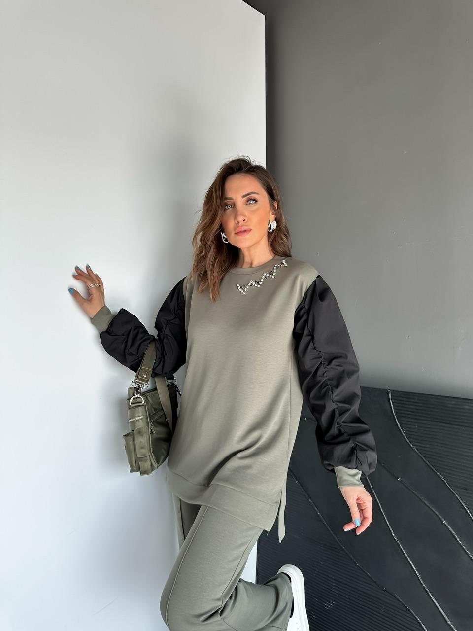 Haki Yakası Taşlı Premium Modal Takım