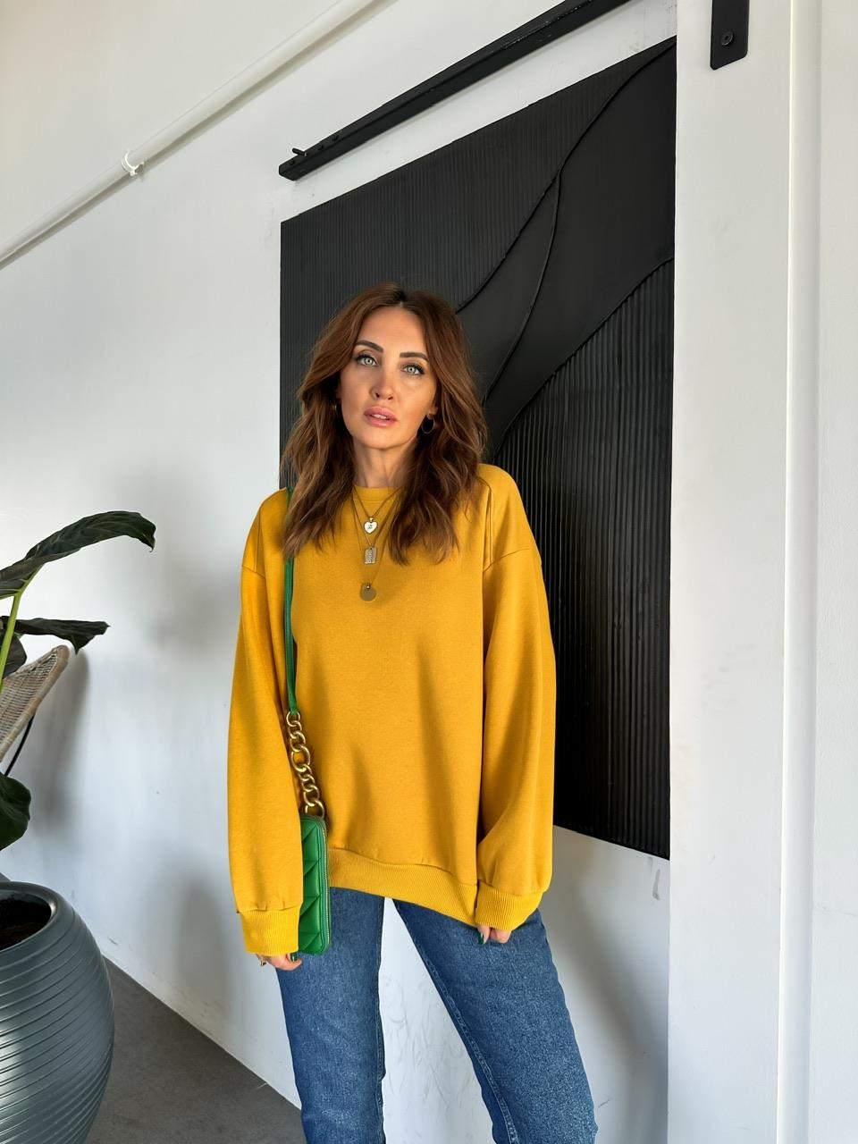 Hardal Bisiklet Yaka Cotton Sweatshirt