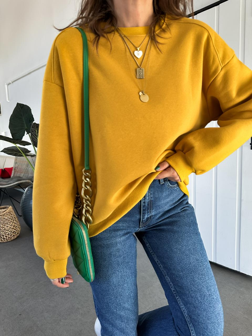 Hardal Bisiklet Yaka Cotton Sweatshirt
