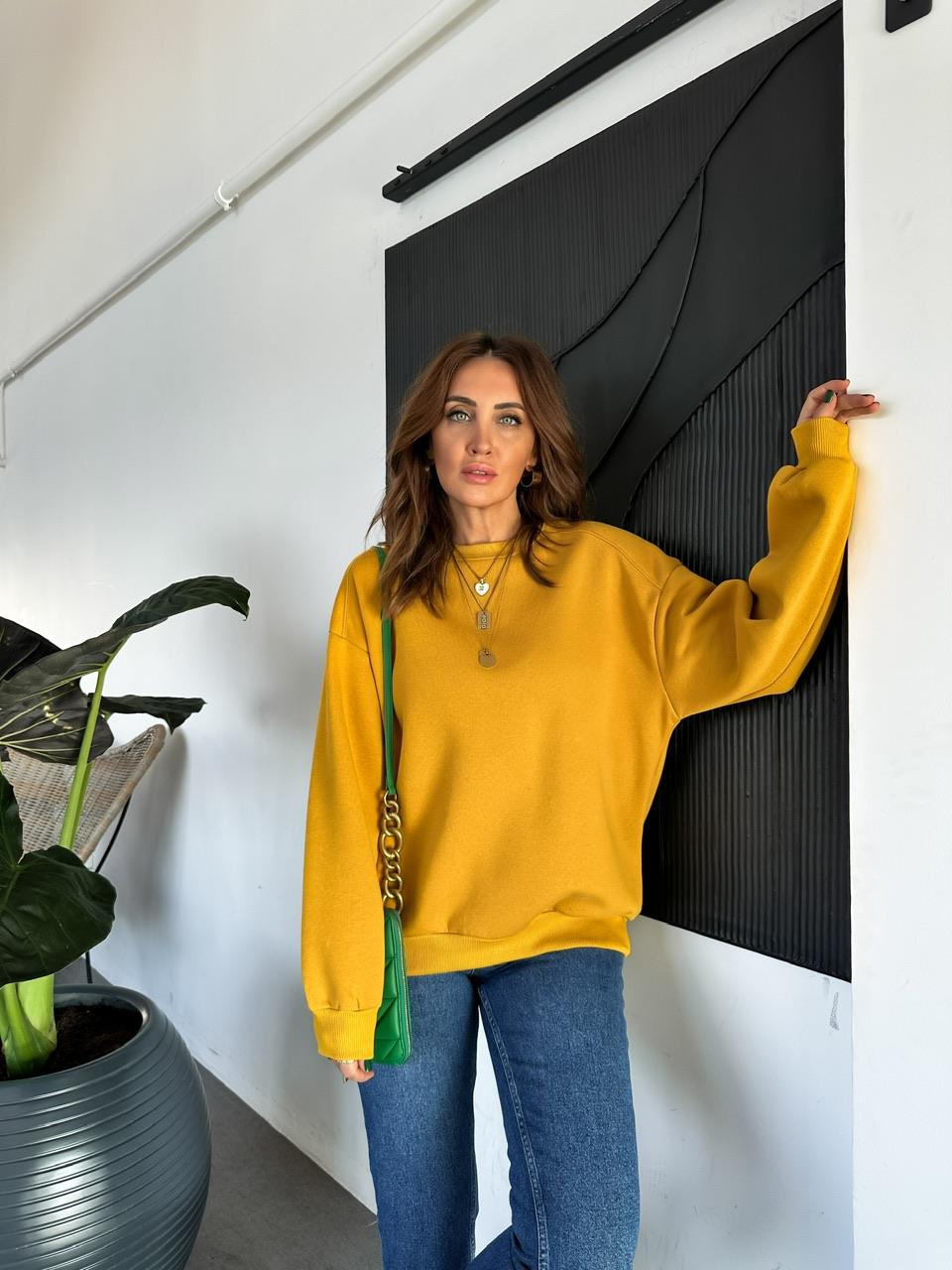 Hardal Bisiklet Yaka Cotton Sweatshirt