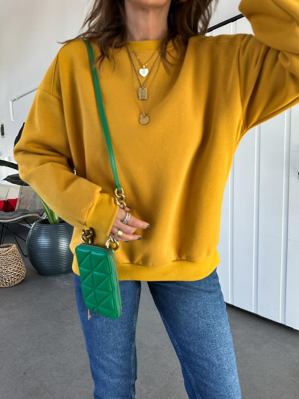 Hardal Bisiklet Yaka Cotton Sweatshirt
