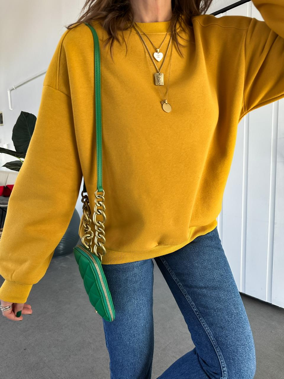 Hardal Bisiklet Yaka Cotton Sweatshirt