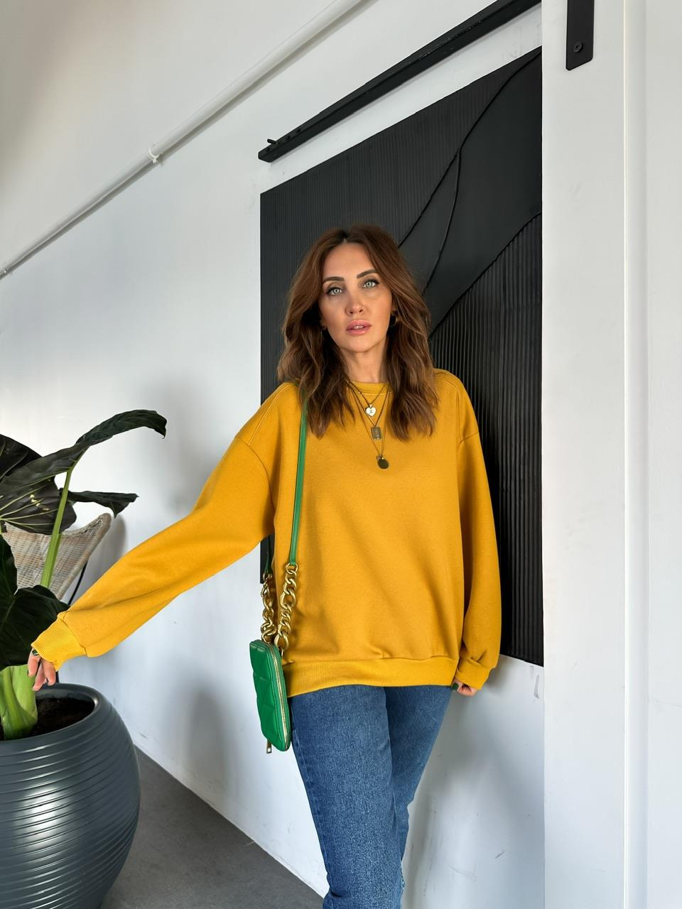 Hardal Bisiklet Yaka Cotton Sweatshirt