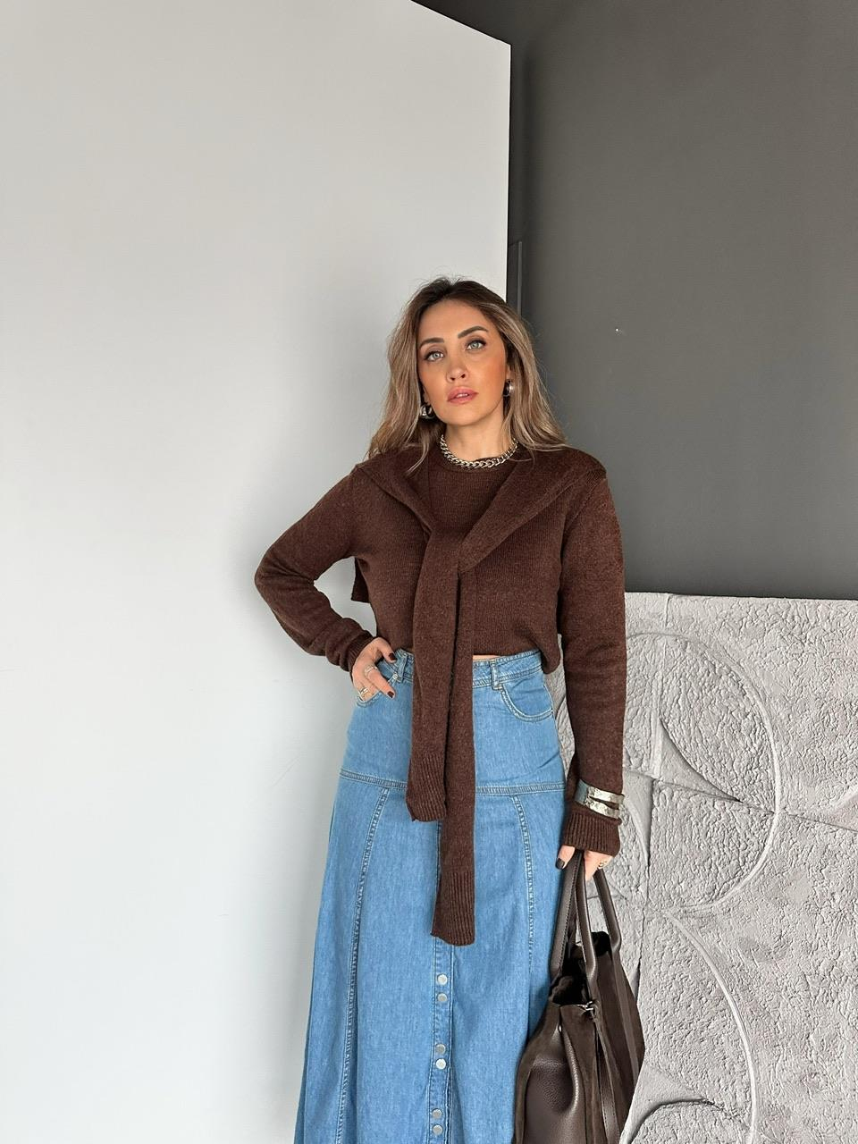 Kahve Bağlamalı Basic Kazak