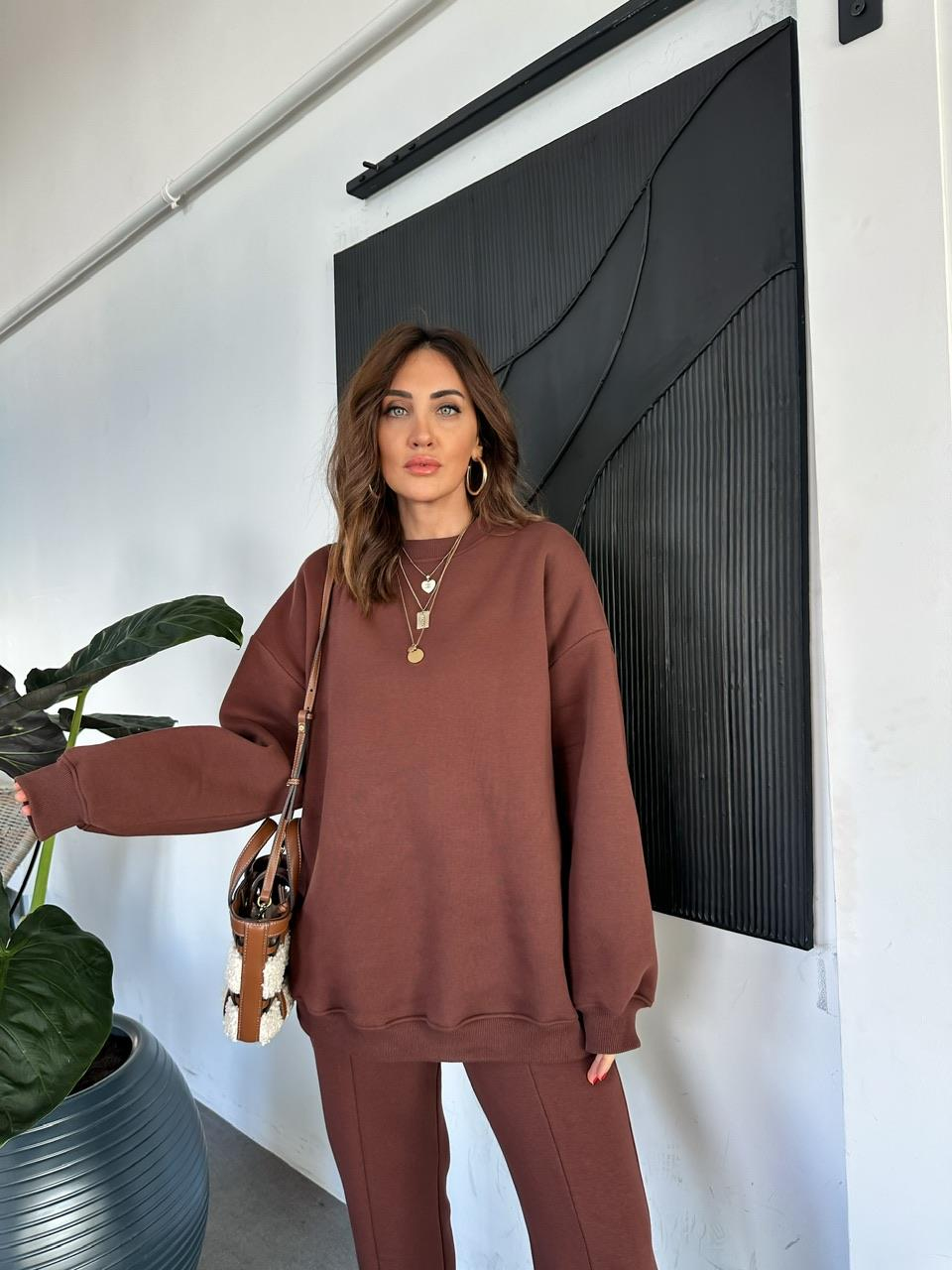 Kahve Bisiklet Yaka Salaş Basic Takım