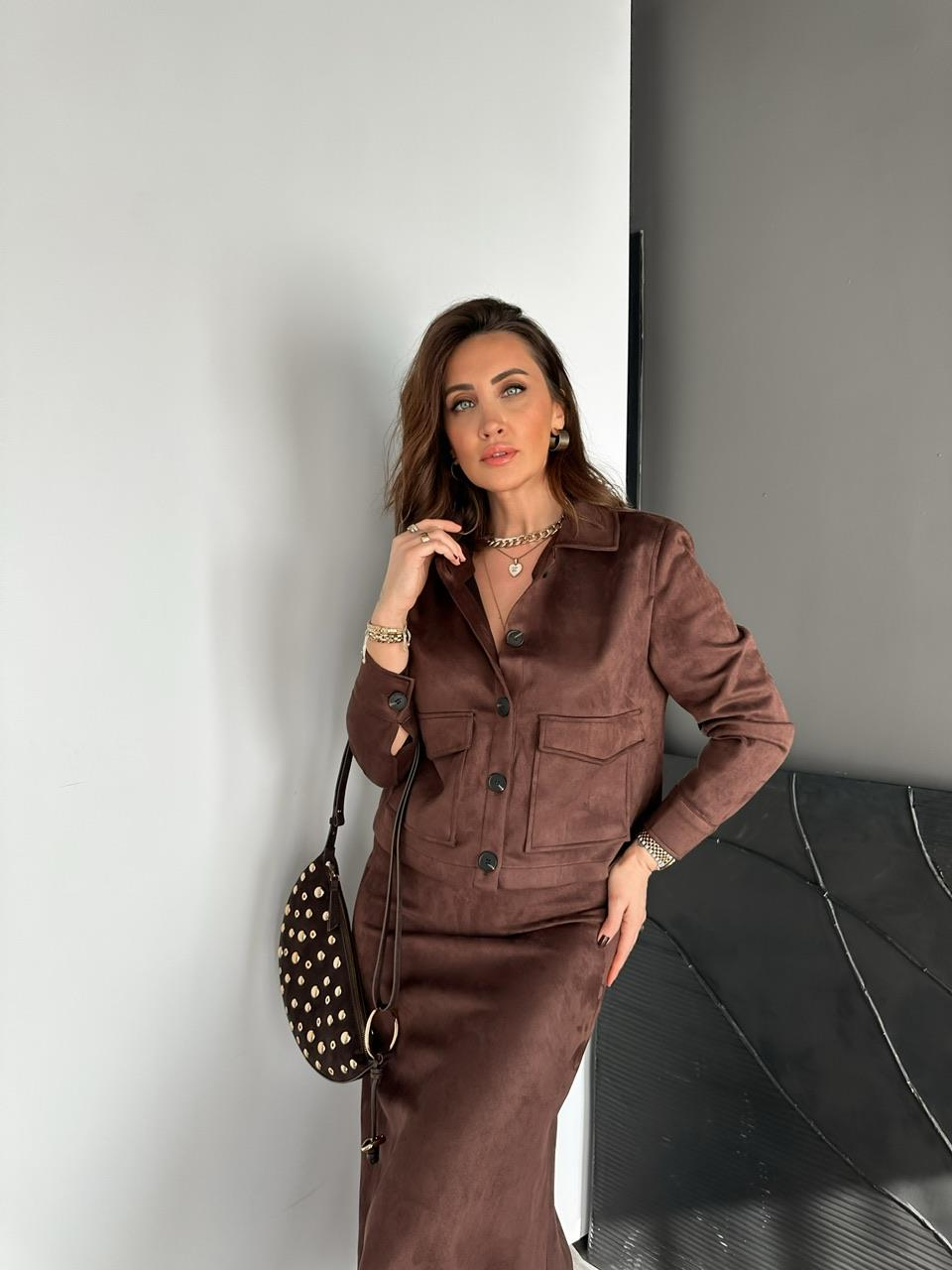 Kahve Ceket Etek Süet Takım