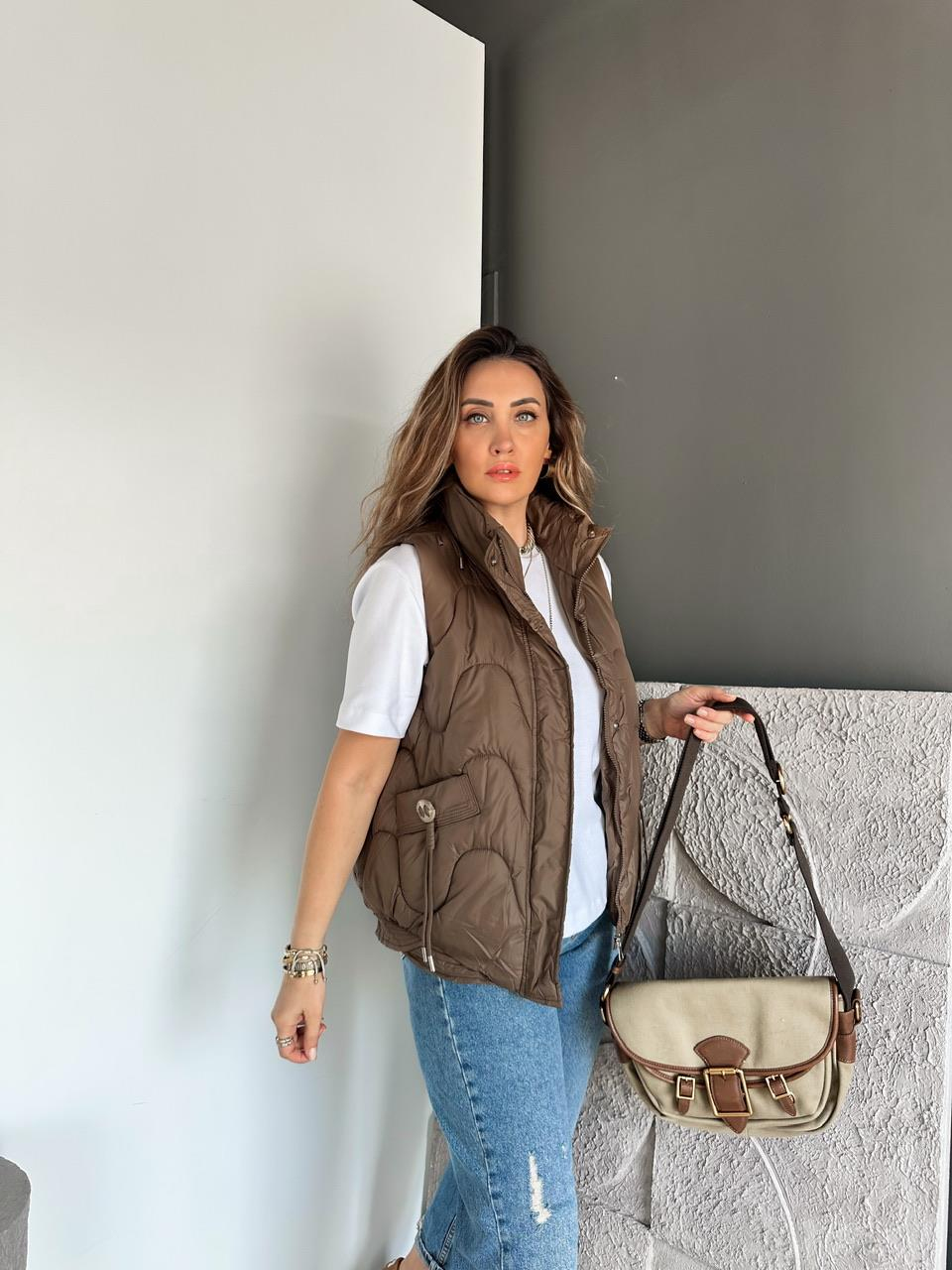 Kahve Cep Detaylı Şişme Yelek