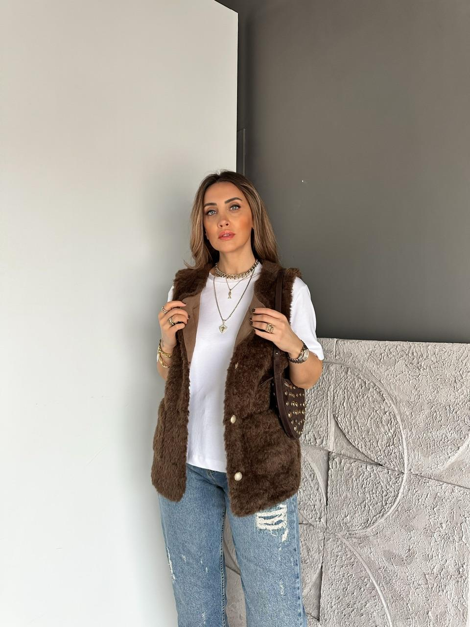 Kahve Cepli Teddy Yelek