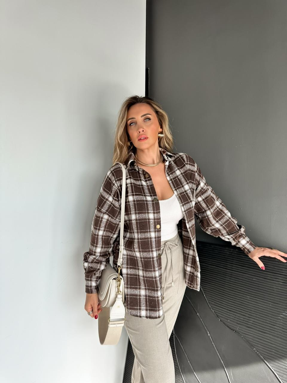 Kahve Çıtçıtlı Oduncu Gömlek