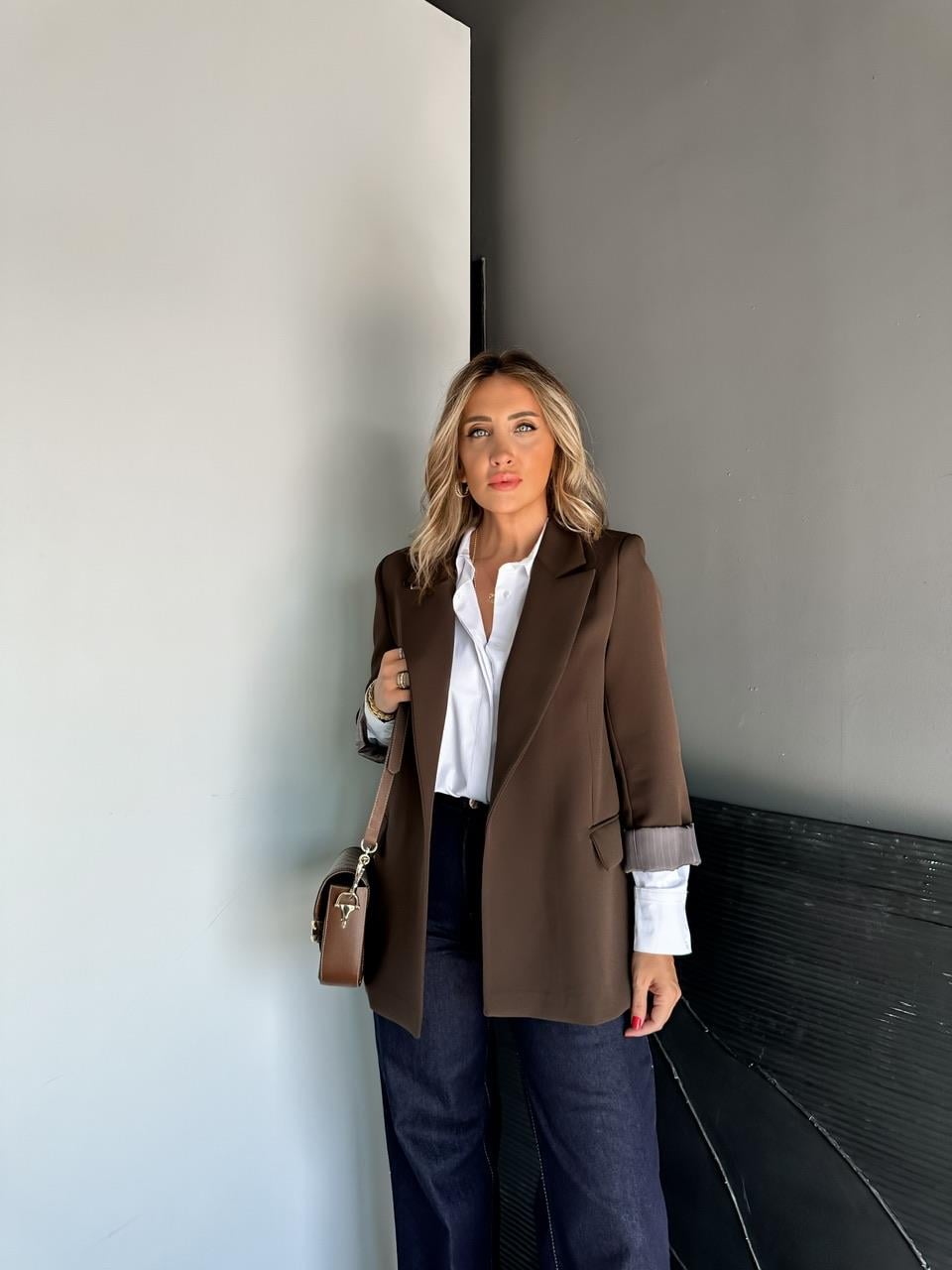 Kahve Çizgili Astarlı Premium Ceket