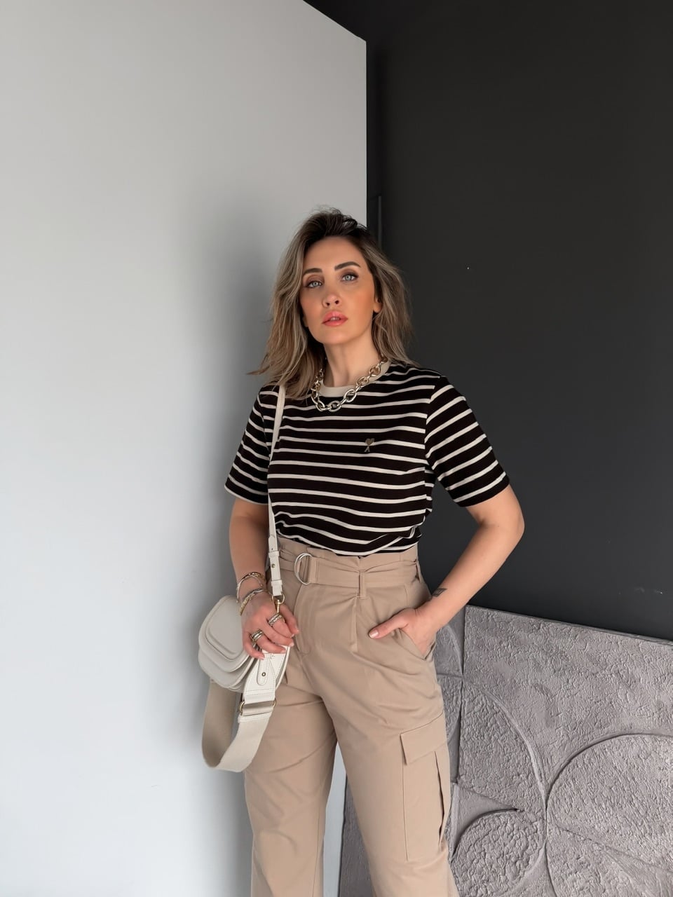 Kahve Çizgili Cotton Ami Tshirt