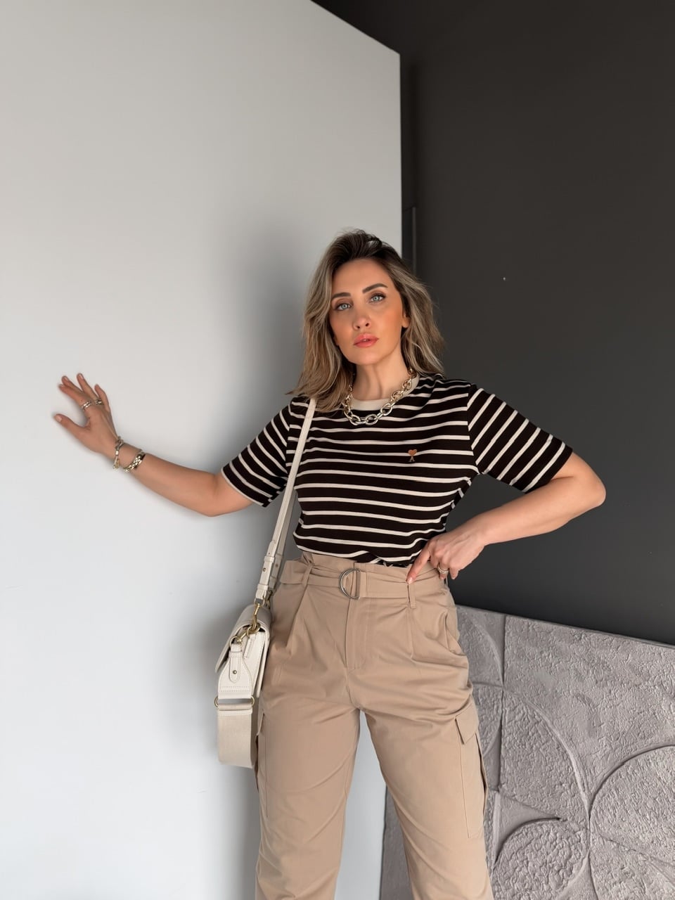 Kahve Çizgili Cotton Ami Tshirt