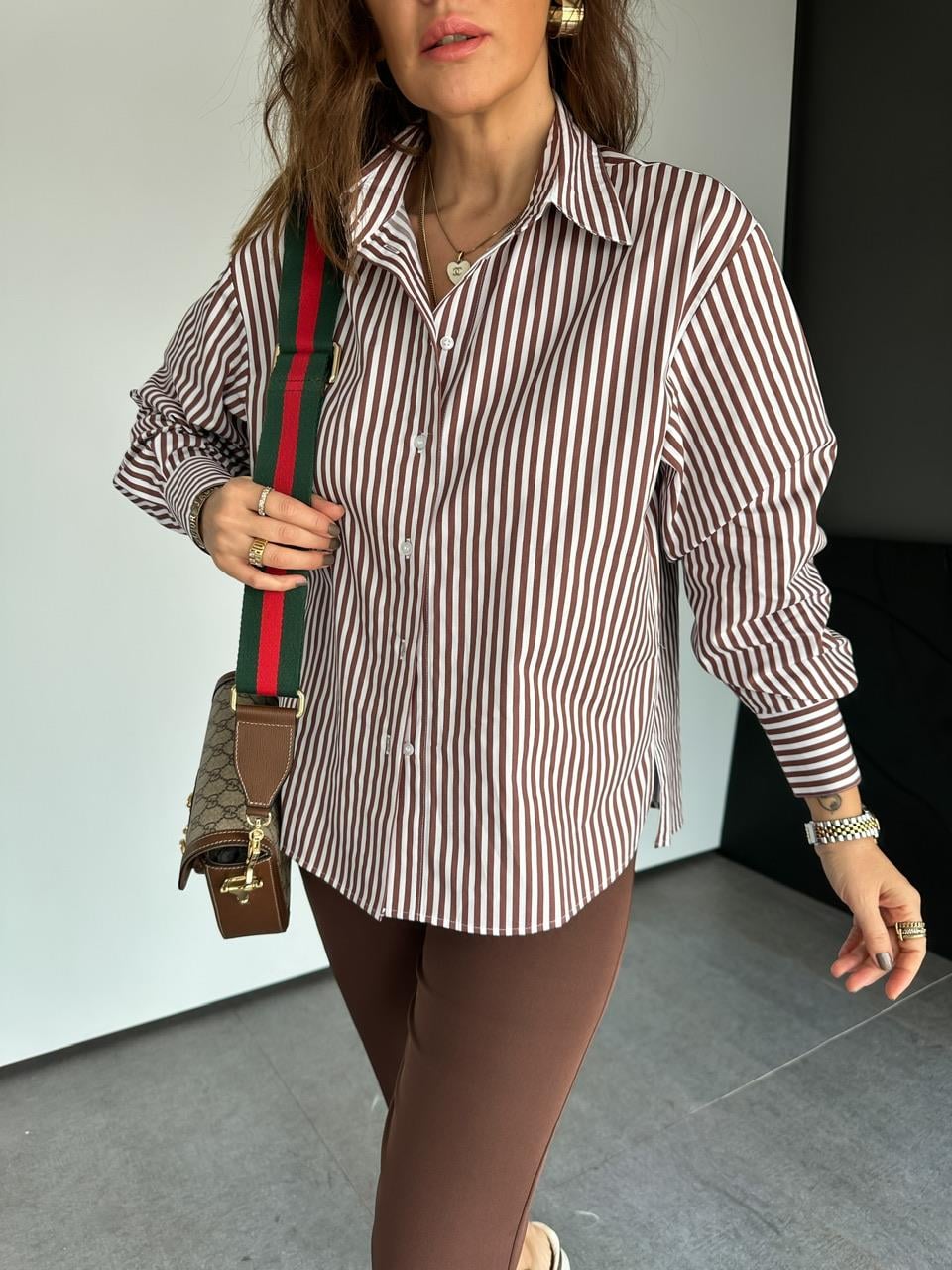 Kahve Çizgili Orijinal Gömlek