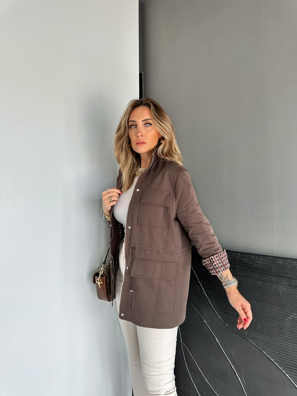 Kahve Ekose Astarlı Safari Trençkot