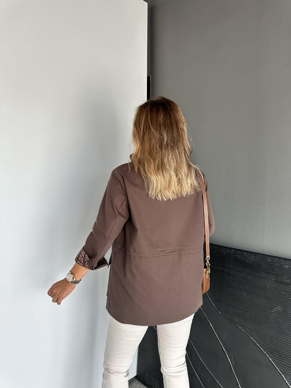 Kahve Ekose Astarlı Safari Trençkot