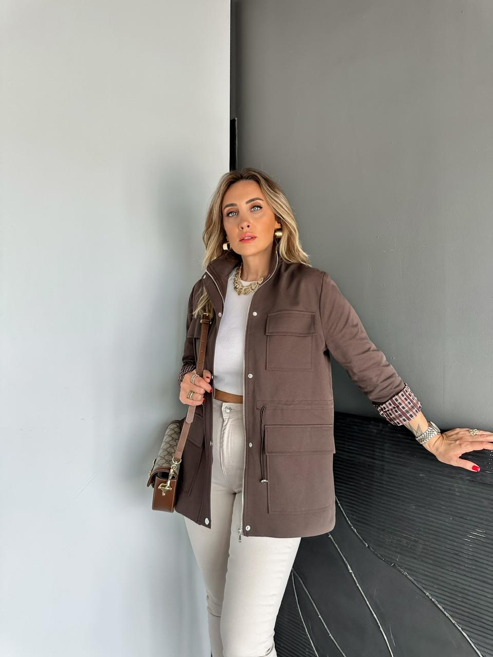 Kahve Ekose Astarlı Safari Trençkot