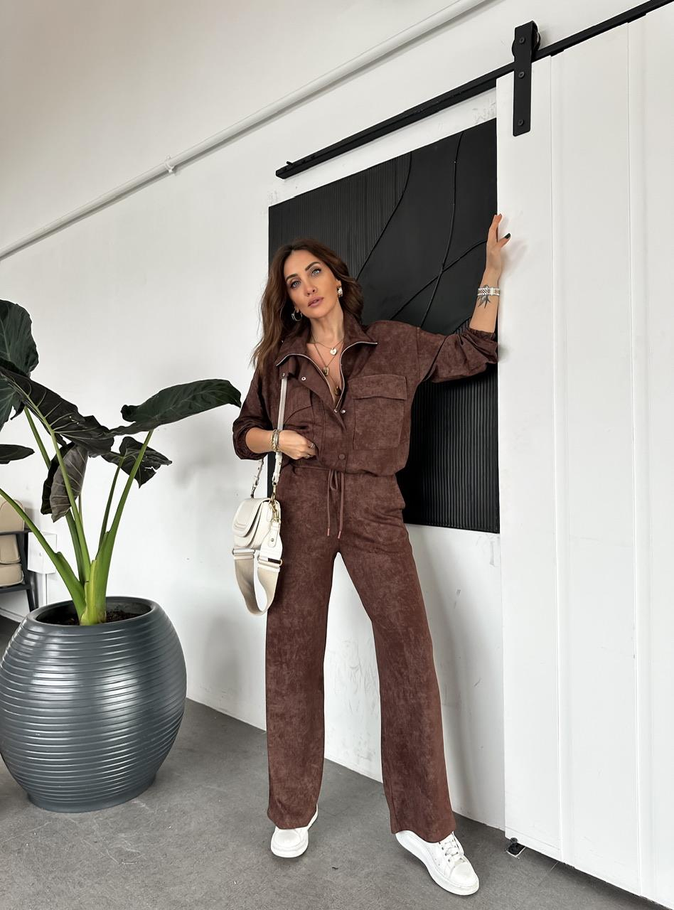 Kahve Fermuarlı Ceketli Batik Takım