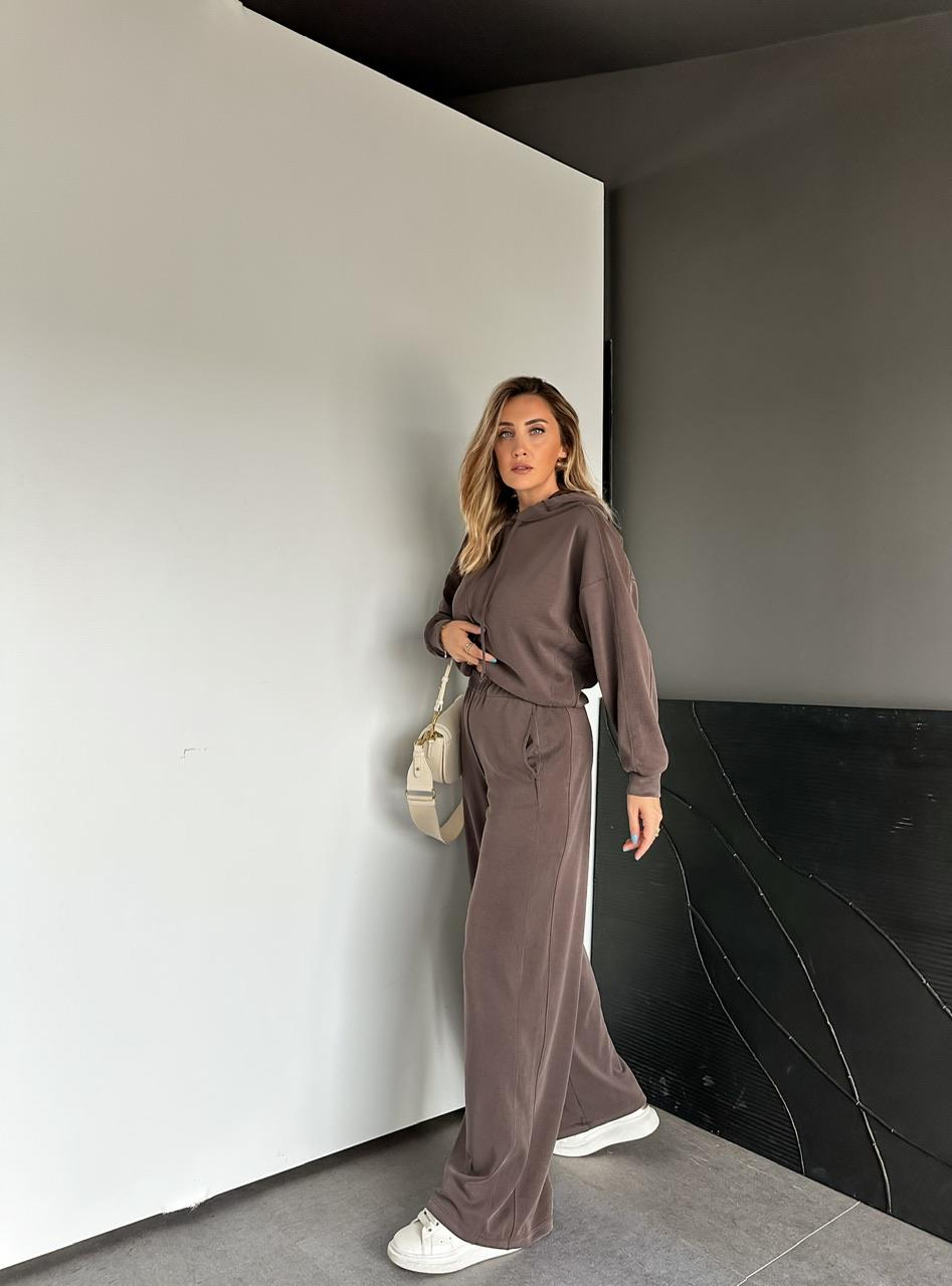 Kahve Garnili Kapşonlu Modal Takım
