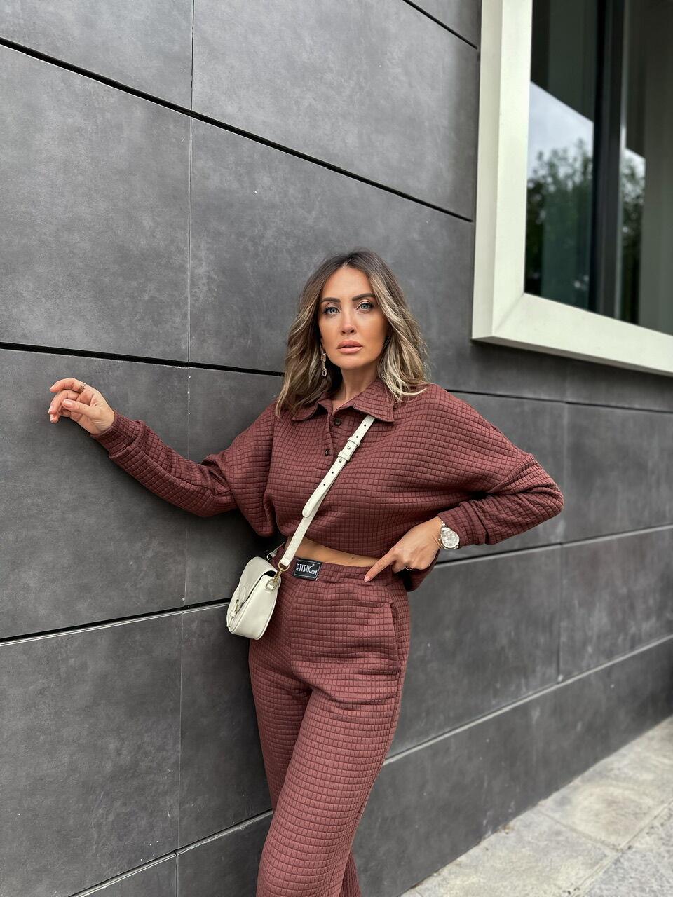 Kahve Gofre Polo Yaka Takım