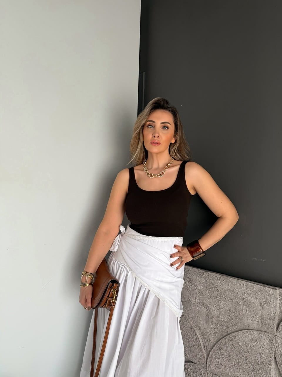Kahve İnce Askılı Biyeli Atlet