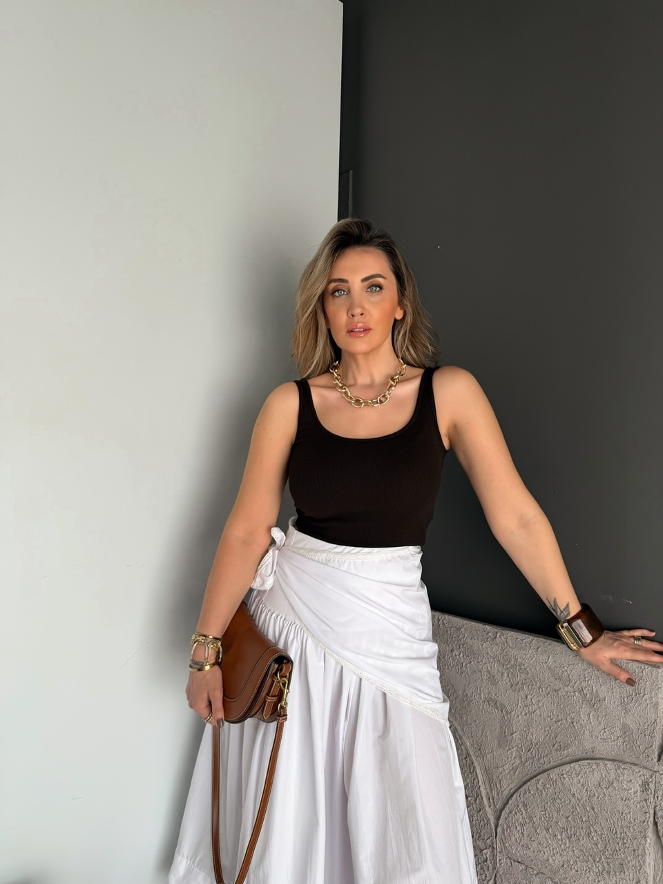 Kahve İnce Askılı Biyeli Atlet