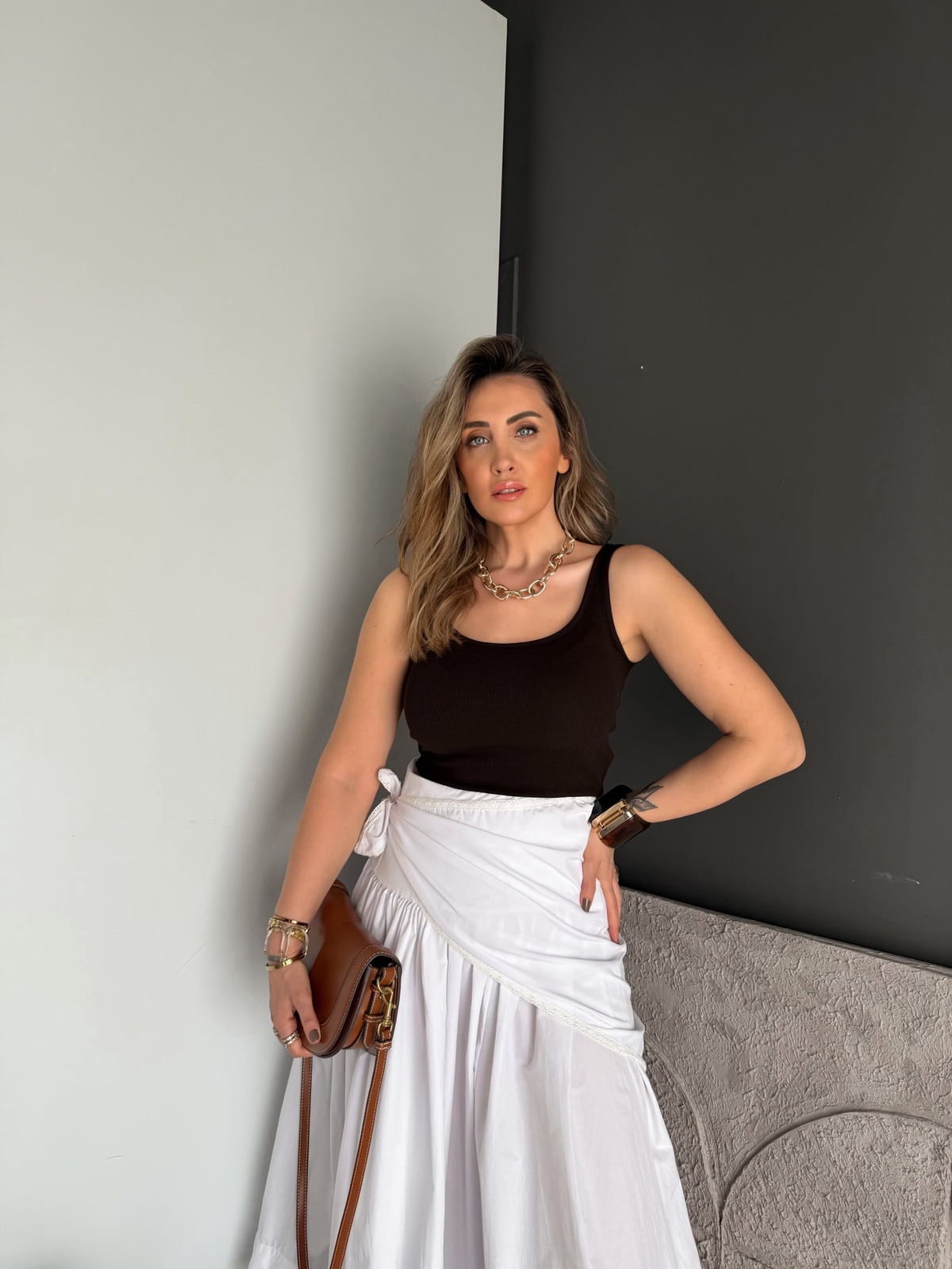 Kahve İnce Askılı Biyeli Atlet