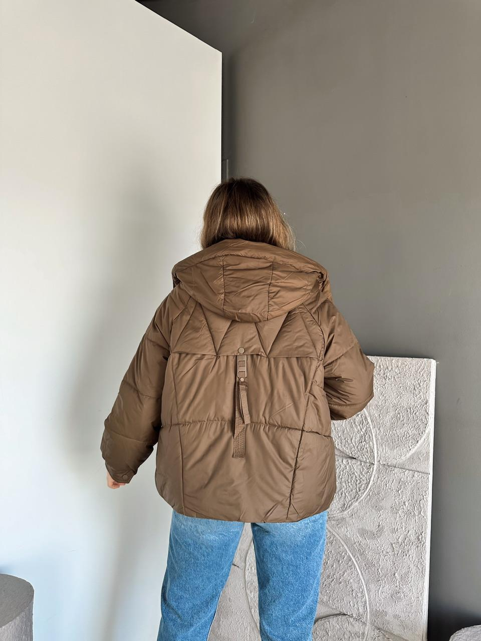 Kahve Kapşonlu Aksesuarlı Şişme Mont