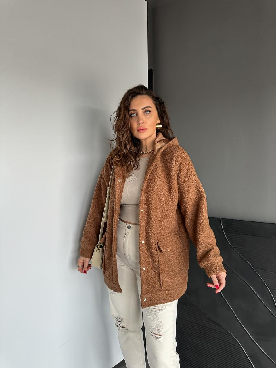 Kahve Kapşonlu Cepli Buklet Kaban