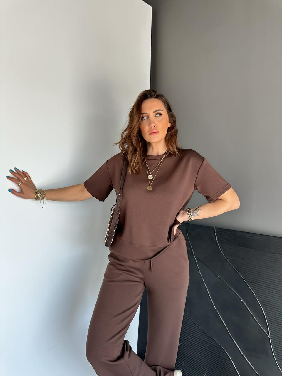 Kahve Kısa Kollu Basic Modal Takım