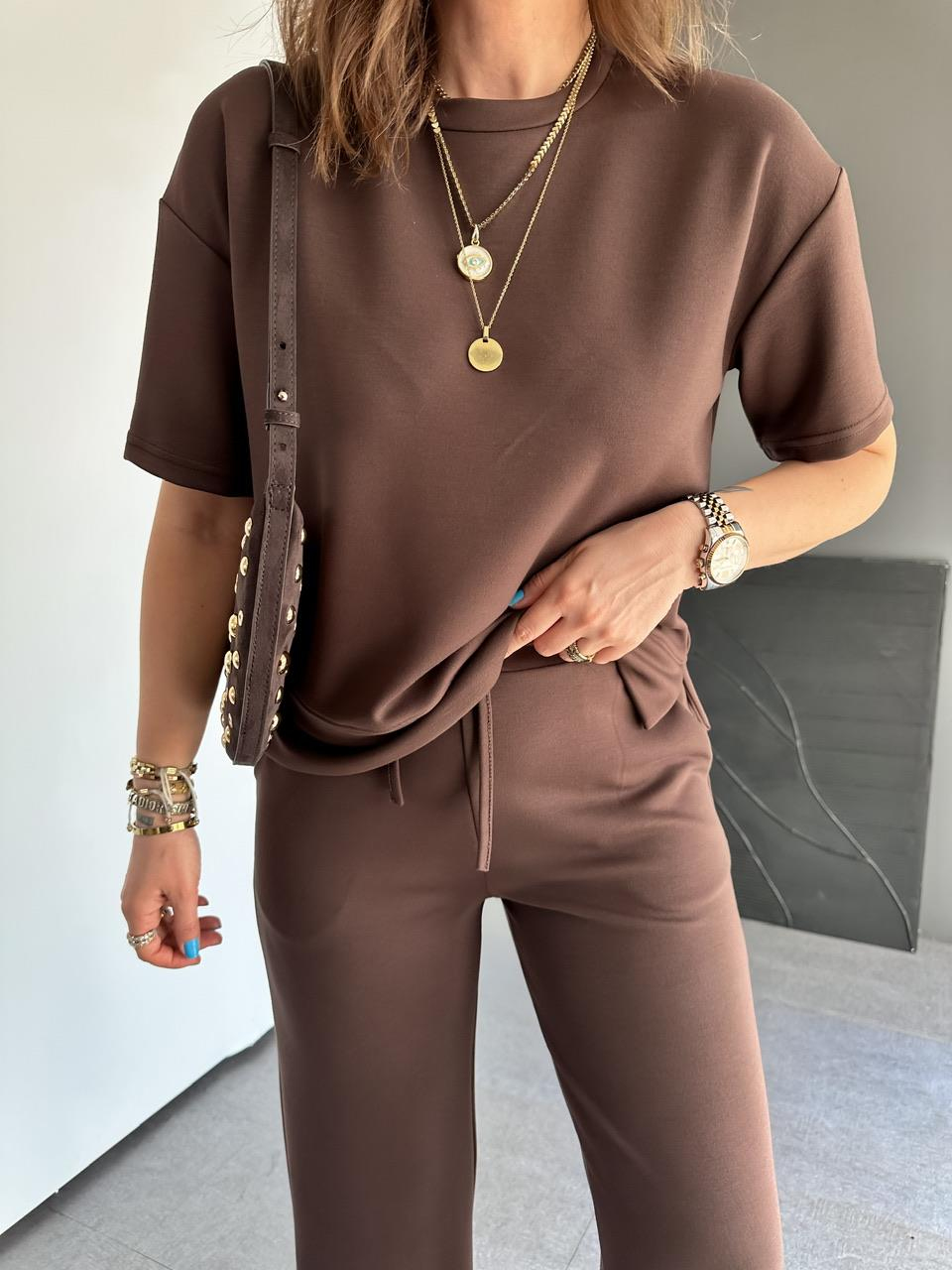 Kahve Kısa Kollu Basic Modal Takım