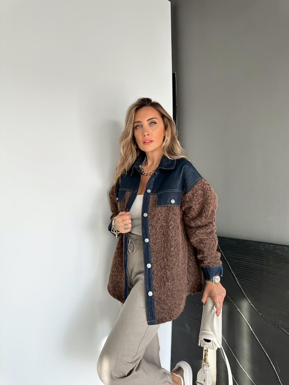 Kahve Kot Parçalı Buklet Ceket