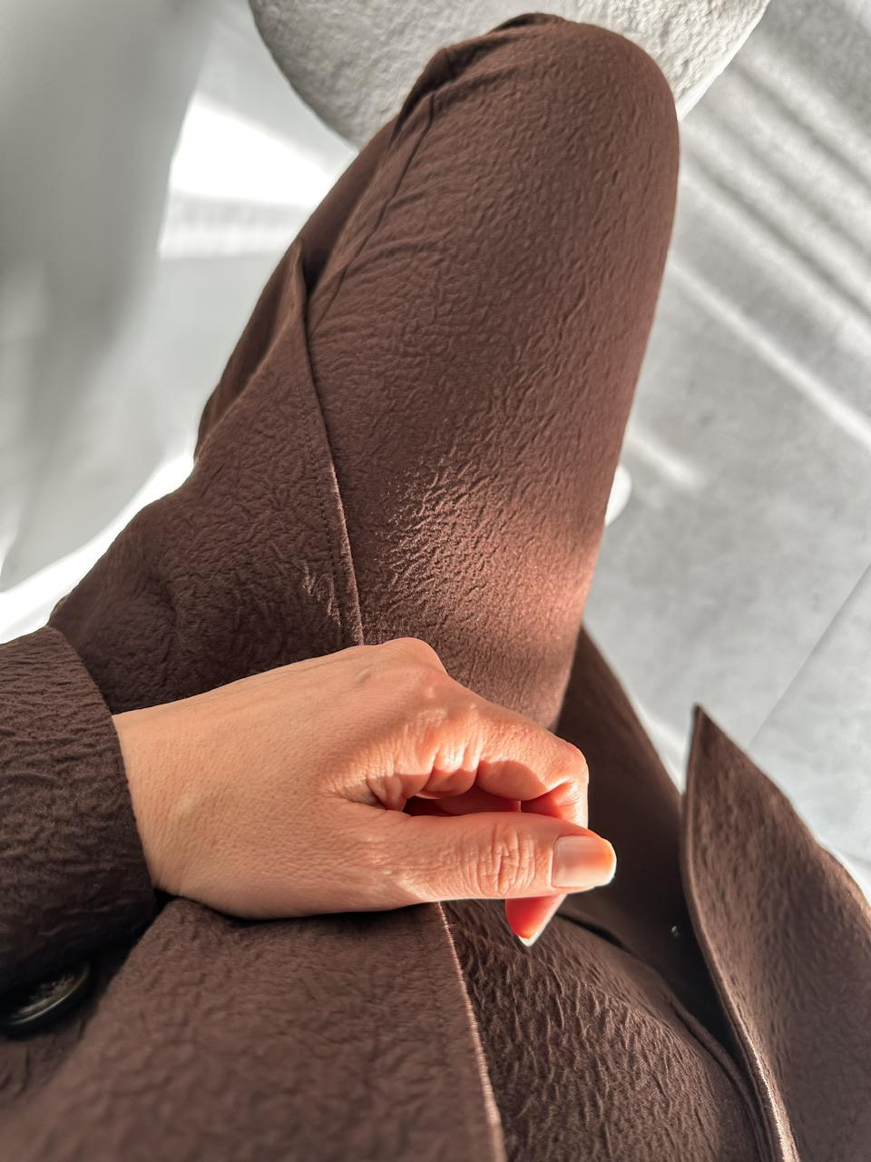 Kahve Kraşlı Beli Lastikli Pantolon